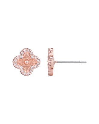 Adornia Adornia 14K Rose Gold Plated Cz Button Clover Halo Stud Earrings