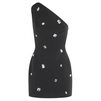 DAVID KOMA Short Dresses, female, Black, S, Crystal Embroidered One Shoulder Mini Dress
