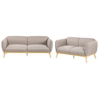 Beliani Conjunto De Sala De Estar De Estilo Escandinavo Sof&aacute;s De 2 Y 3 Plazas Con Patas C&oacute;nicas De Madera Tapizado F&aacute;cil De Limpiar Marr&oacute;n Claro Ljung