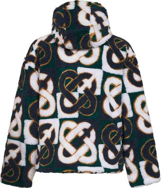 Casablanca Mens Fleece Jacket Check Monogram Green-Navy Multicolour Wool Bomber