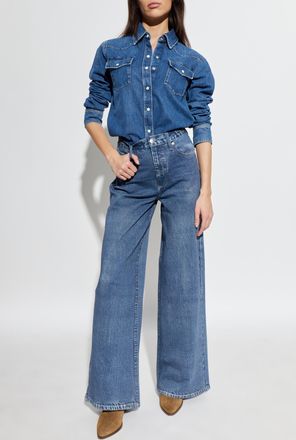 Frame Denim Denim Shirt With Pockets, Womens, Blue