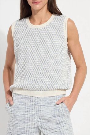 Lyss&eacute; Claire Textured Mesh Sweater In Ecru/azzuro