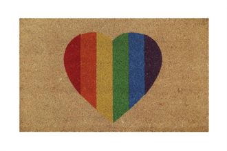 Wecon Home Felpudo de fibra de coco estampado coraz&oacute;n arco&iacute;ris 60x90