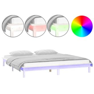 Berkfield Home LED Bed Frame White 135x190 cm Double Solid Wood