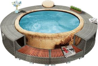 vidaXL Vidaxl - Borde De Ba&ntilde;era De Hidromasaje Rat&aacute;n Sint&eacute;tico Gris