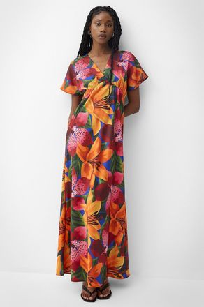 Icone Womens Double-face satin V-neck maxi dress