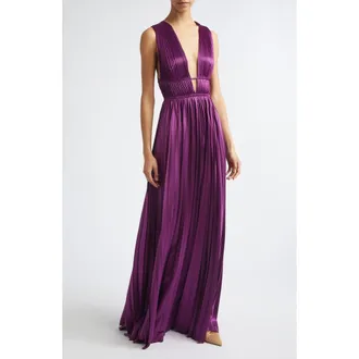 Ulla Johnson Lena Pleat Satin Gown in Amaranth at Nordstrom, Size 10