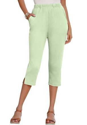 Roaman's Plus Size Soft Knit Relaxed Pull-On Capri Pant in Green Mint at Nordstrom, Size Small