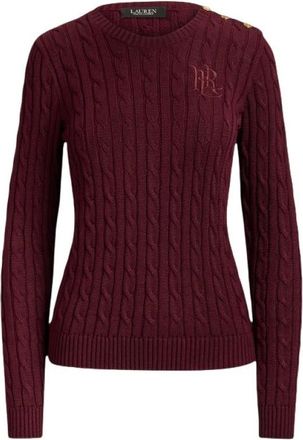 Ralph Lauren Pullover met kabelsteek - Dames - Ronde hals truien - Rood - L - Katoen - Truien & Vesten