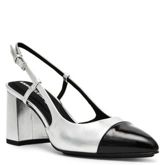 Anne Klein Brinlee Pump Womens Silver Black Pointed Toe Slingback HTAT1349