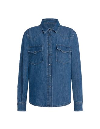 Dondup Medium Blue Wash Denim Shirt with Button-Down Front