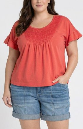 Liverpool L.A. Flutter Sleeve Top in Red Clay at Nordstrom, Size 3X