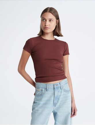 Calvin Klein Womens Cotton Contour Rib T-Shirt - Red - XXL