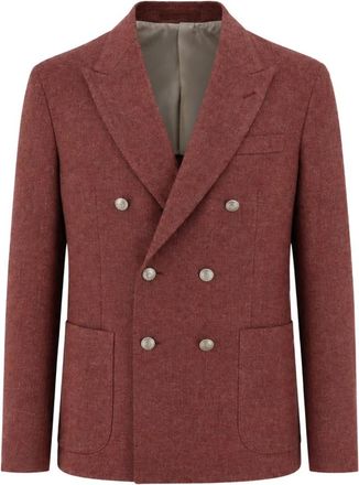 Eleventy Dubbelrijige Jas - Heren - Blazers - Bruin - 2XL - Leer - Jassen