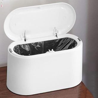 OEM Papelera Peque&ntilde;a Blanca De Sobremesa Con Tapa De Bot&oacute;n, Mini Papelera De Pl&aacute;stico Blanca Para Mesa, Papelera Port&aacute;til Para Cocina, Tocador, Dormitorio