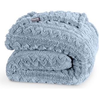 Bare Home Cable Faux Shearling Blanket in Dusty Blue at Nordstrom, Size Full
