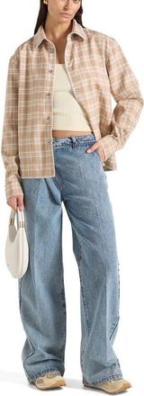 Mani&egrave;re De Voir Blake Unisex Whipstitch Check Shirt in Beige at Nordstrom, Size Xx-Small