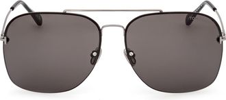 Tom Ford Mackenzie 64mm Oversize Pilot Sunglasses in Shiny Palladium /Smoke at Nordstrom