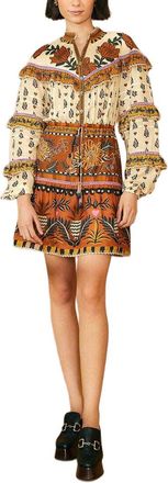 Farm Rio Ainika Floral Beige Ruffled Mini Dress