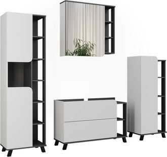Vicco Conjunto De Muebles De Ba&ntilde;o Karen, Antracita/blanco, 4 Partes