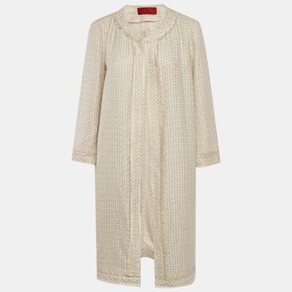 Carolina Herrera Beige Tweed Open Front Coat