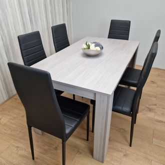 Kosy Koala Modern Grey Rectangle Dining Table Set With 6 Black Chairs Dining Room Furniture Set in Brown