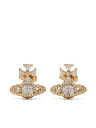 Vivienne Westwood orb cross cubic zirconia earrings - women - glass/Brass - One Size - Gold