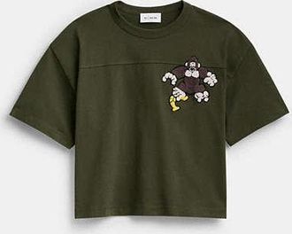 Coach Mens Coach | Brain Dead Football Cropped T-Shirt in Grey, Size X-Small | 100% Cotton