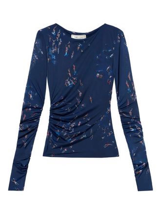 Blumarine ruched-detail T-shirt - women - Polyamide/Elastane/Polyamide/Elastane - 38 - Blue