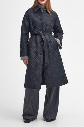 Barbour Mariah Quilted Trench Coat in Black/Muted Cabernet Tartan at Nordstrom Rack, Size 10 Us / 14 Uk