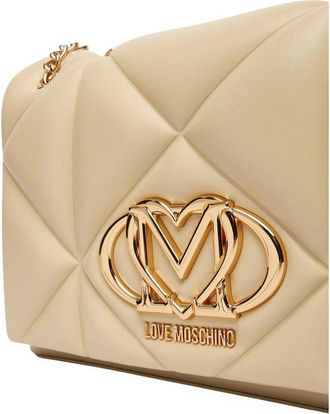 Love Moschino Womens Quilted Faux Leather Shoulder Bag Beige Artificial