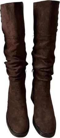 Generic Women Pleated Knight High Boots Square Heel Slim Long Party Booties