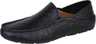 Generic Mens Mens Loafers Shoes Stitching Details Genuine Leather Breathable Round Toe Flexible Flat Heel Slip Resistant Comfortable Lightweight Prom(Black,10