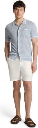 Onia Linen Knit Button Down Shirt in Melange Sky at Nordstrom, Size Xx-Large
