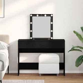 Berkfield Home Dressing Table with Mirror&LED Lights Black Oak Engineered Wood