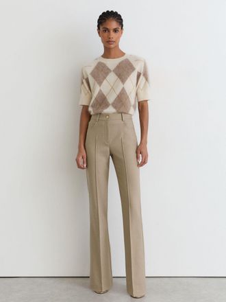 Reiss Neutral Petite Flared Twill Seam-detail Trousers, 14