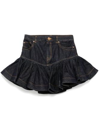Zimmermann Crush denim mini-rok met franje - Blauw