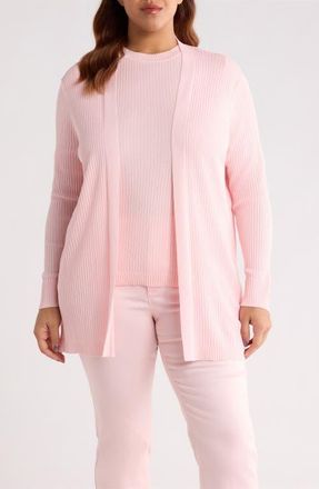 Jones New York Sutton Open Front Rib Knit Cardigan in Petal Pink at Nordstrom, Size 1 X