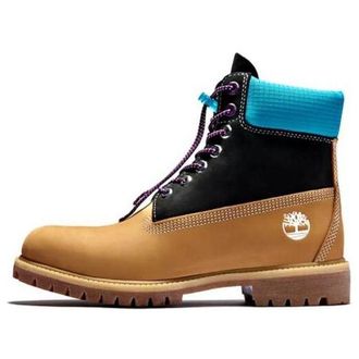 Timberland Premium 6 Inch Waterproof Boots Wheat Nubuck with Black and Blue Collar A2N93231