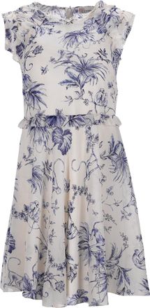 Valentino RED Valentino mini-jurk met apenprint en ruches in cr&egrave;mekleurige zijde