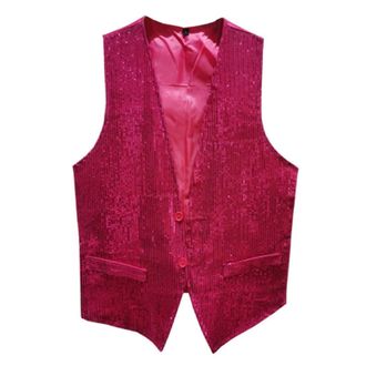 Generic Mens Sequin Shiny Waistcoat Sparkly Casual Suit Vest Festival Disco Party Prom V-neck Button Solid Color Party Dress Suit Prom Party Tuxedo Business W