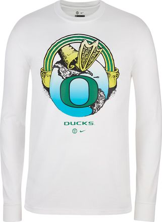 Nike Mens Duckin to Eugene Long-Sleeve Cotton T-Shirt in White | NIKGD007L03-WHT