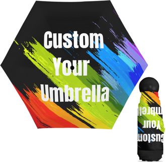 Generic Custom Umbrella With Logo Photo Text Print - Personalised Windproof Compact Foldable Umbrellas For Adults, Travel, Golf, Events - 5 Fold Black Coating