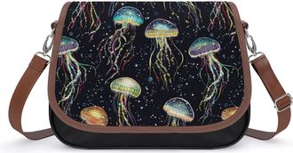 Generic Jellyfish Womens Leather Crossbody Bags with Adjustable Strap Casual Printed Shoulder Handbag