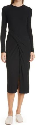 Vince Drape Long Sleeve Midi Dress in Black at Nordstrom Rack, Size X-Large