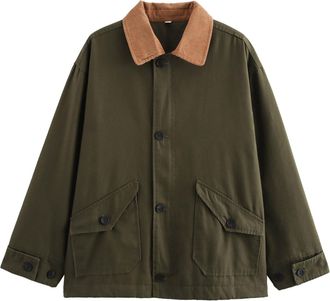 Generic Barnfit Style Womens Jacket Oversized Barn Jacket Corduroy Lapel Collar Button Down Loose Coats (UK, Alpha, L, Regular, Regular, Army Green)