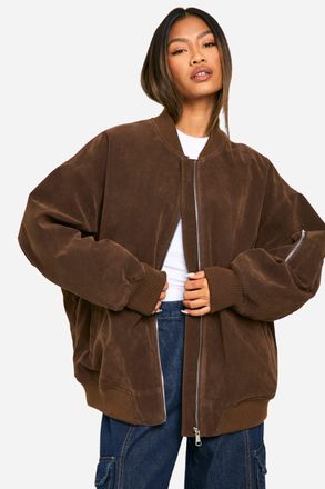 Boohoo Womens Vintage Suede Look Oversized Bomber Jacket - Chocolate - Size 16 UK
