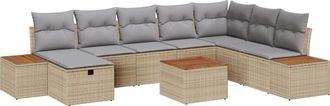vidaXL Garden Sofa Set with Cushion 9 pcs Beige Poly Rattan vidaXL