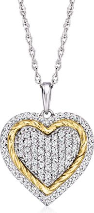 Ross-Simons Pave Diamond Roped Heart Pendant Necklace in Sterling Silver With 14kt Yellow Gold