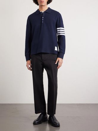Thom Browne Striped Cotton-Piqu&eacute; Polo Shirt